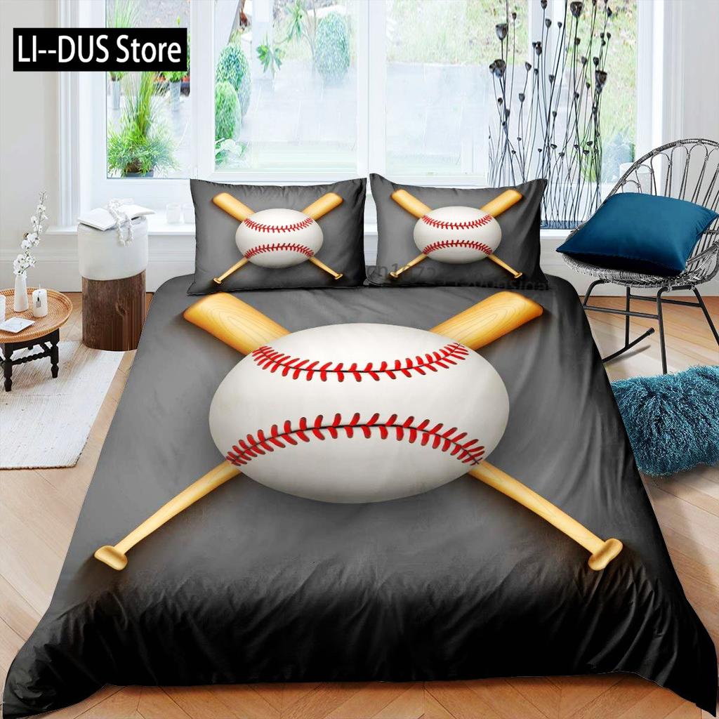 Comforter Baseball Polyester Ball Pattern Sports Theme Player Twin Bedding Set For Teen Baseball Lovers Queen King