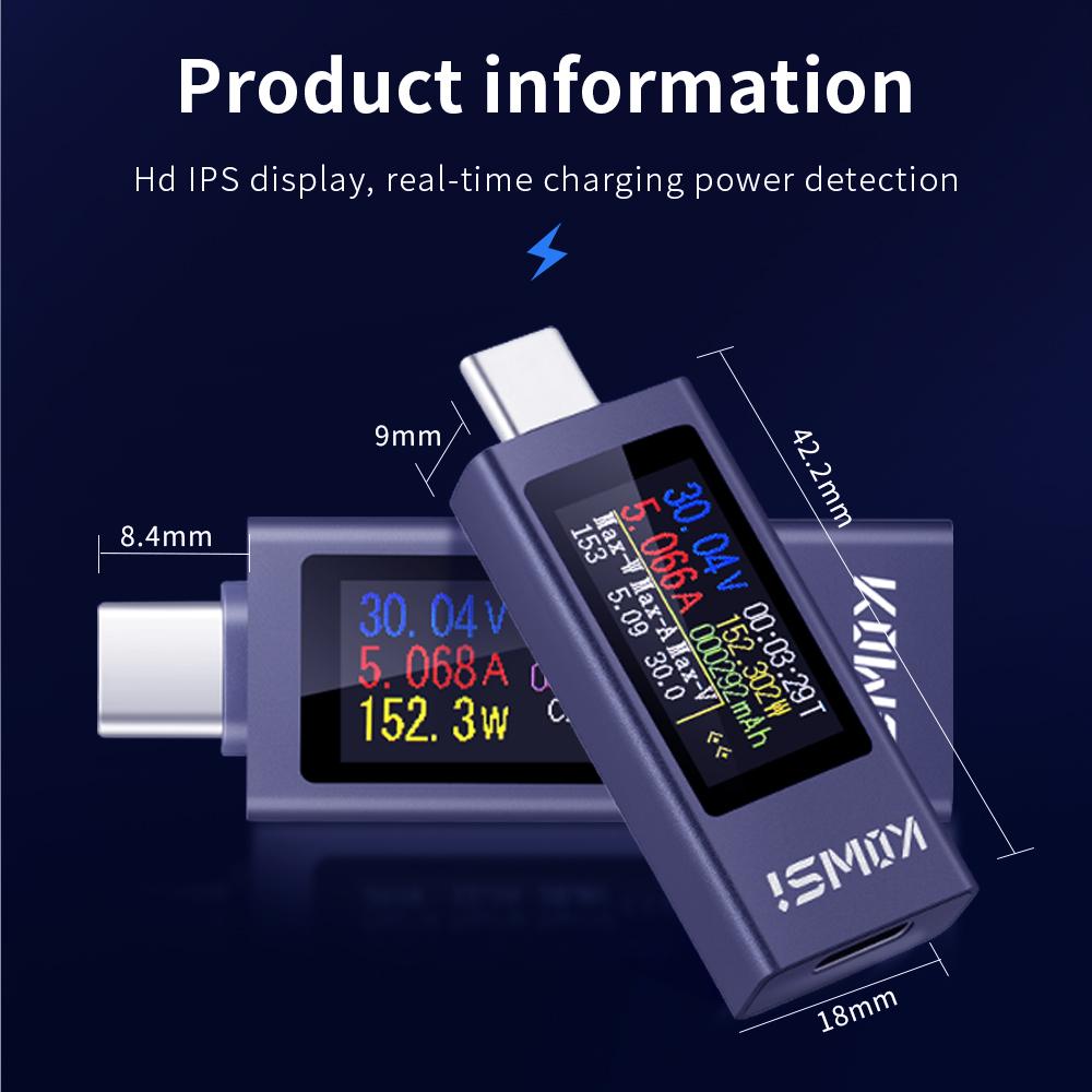 

DC 4-30V 0-12A Багатофункціональний цифровий дисплей Type-C Тестер 1,06/0,96 дюйма TFT кольоровий екран Напруга Струм Вимірювач потужності
