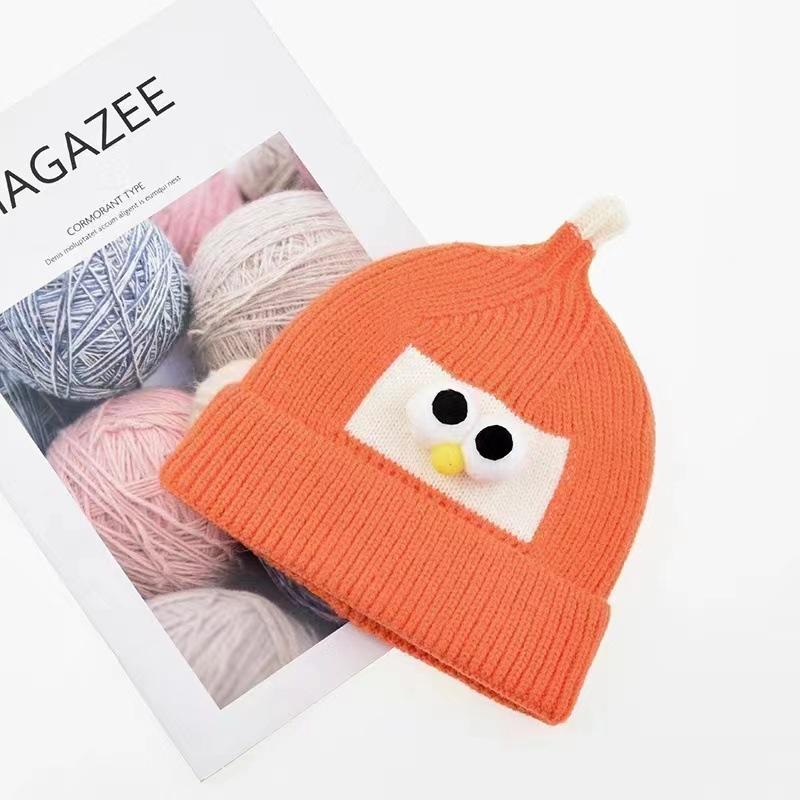 Baby Hat Cute Bear Knitted Ear Hat Children's Winter Thickened Warm Wool Hat Korean Version of Infant Hat