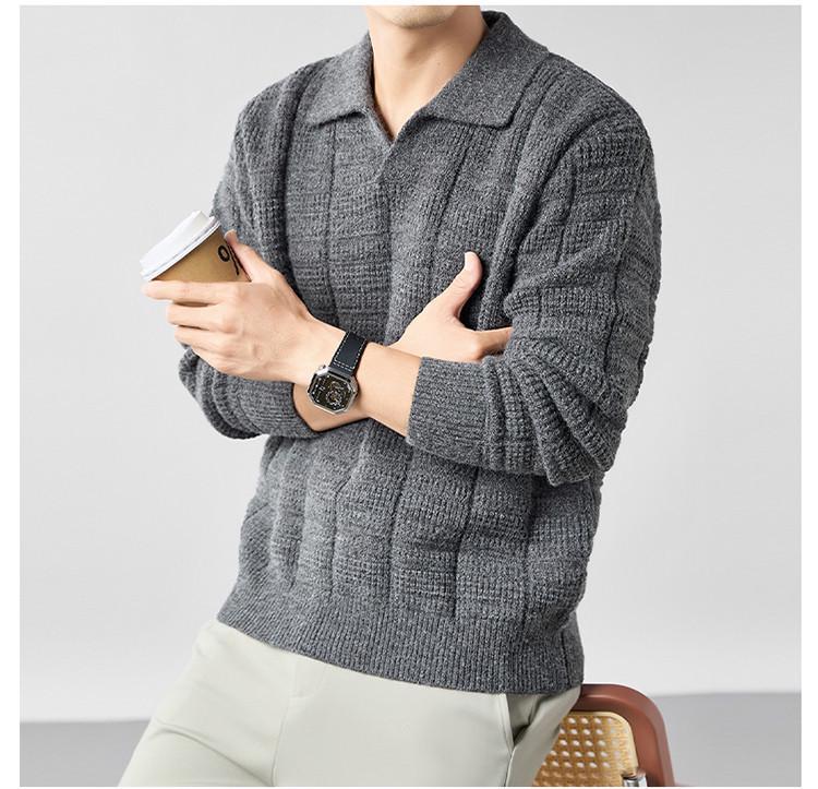 Męski modny sweter z długim rękawem i kołnierzem typu kent - Wiosna i Jesień