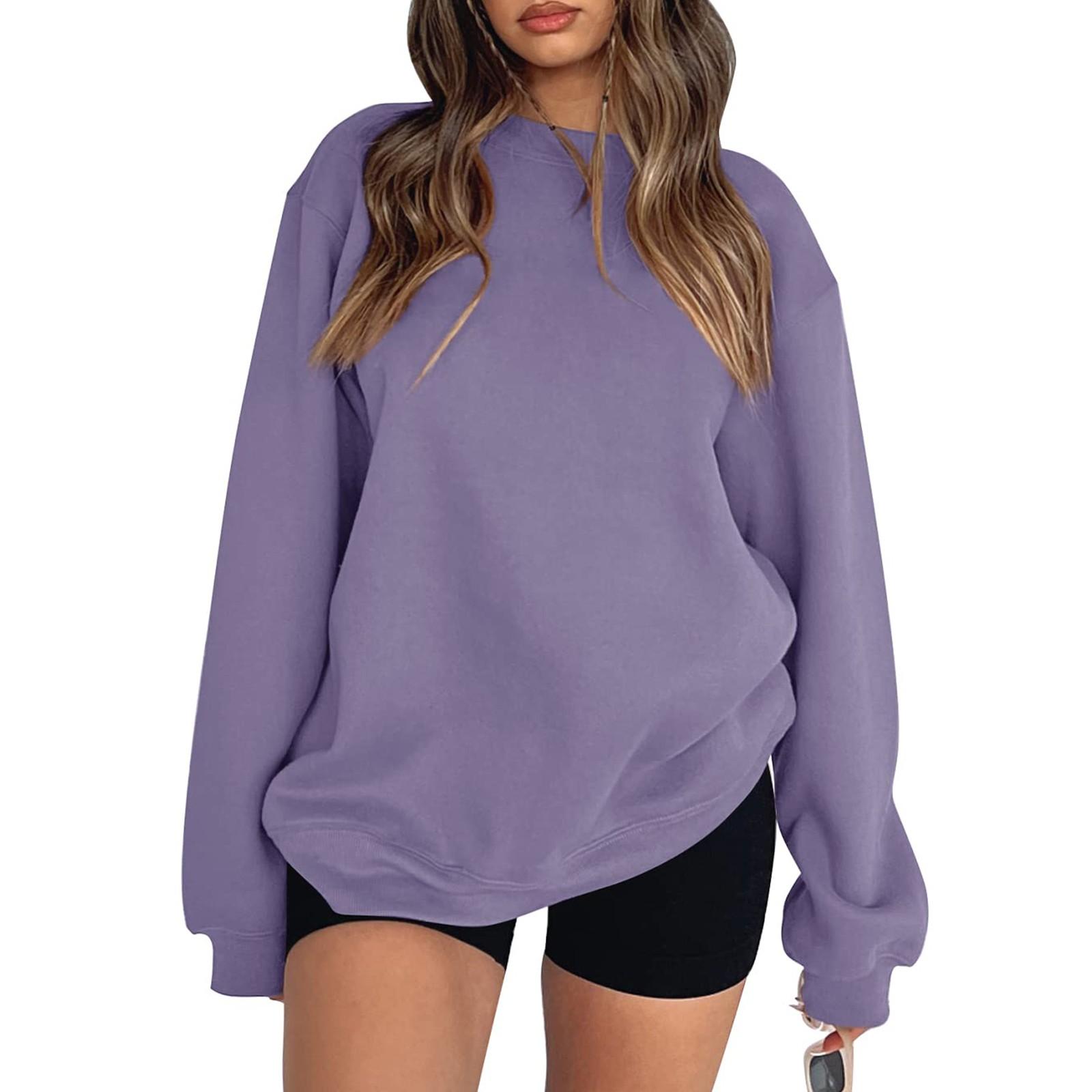

Толстовка с длинным рукавом для женщин, сплошной цвет, графический повседневный пуловер больших размеров, базовые топы XL фиолетовый