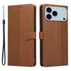 For iPhone 17 Pro Case Splicing Imprinted Rhombus Leather Phone Cover with Wrist Strap