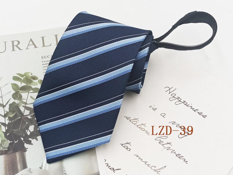 Men's Easy-Pull Knot-Free 8cm Striped Black Zipper Tie