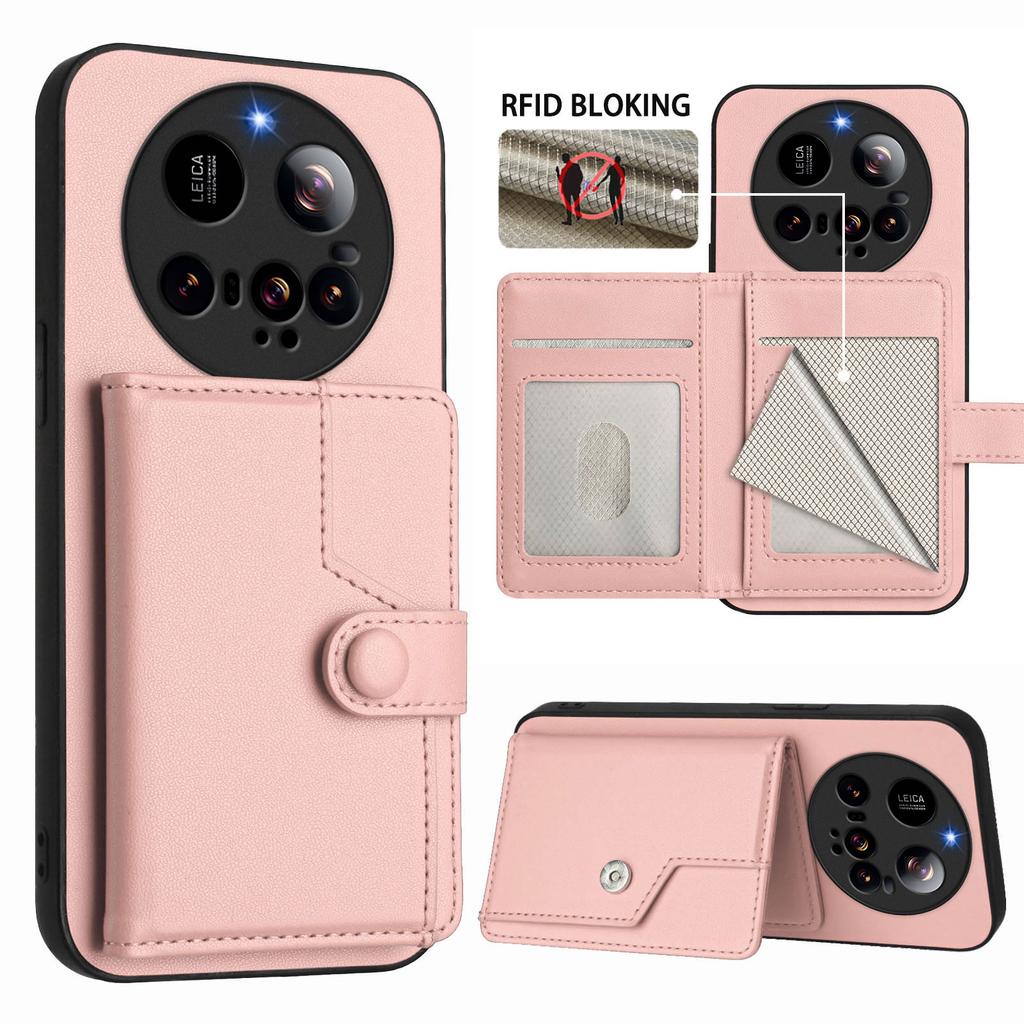 Für Xiaomi 15 Ultra Hülle RFID-Blockierender Kartenhalter Ständer TPU+PU-Leder Handy-Rückseite