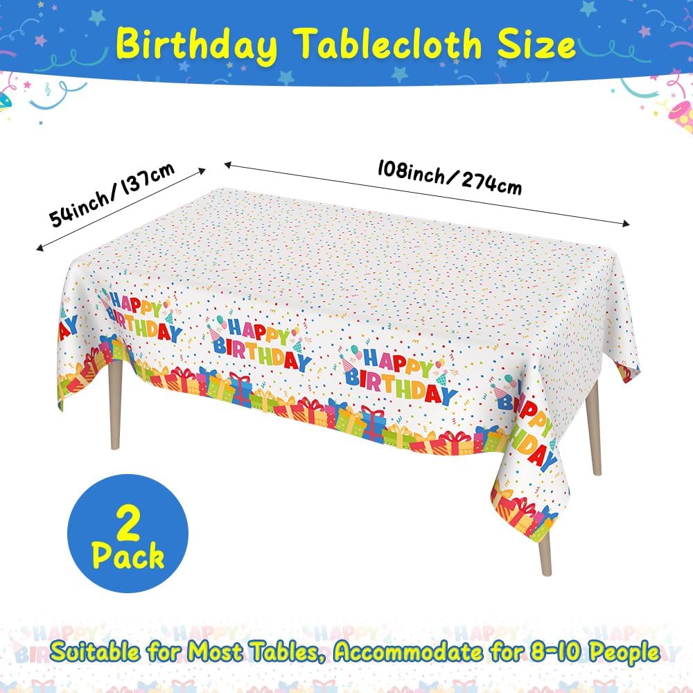 Birthday Tablecloth, 2 Pack Birthday Table Cloths, 54 X 108 Inch Disposable Rectangle Tablecloths Plastic Birthdays Table Cover Party Tablecovers,