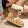 2025 New Women Ankle Boots Winter Warm Outdoor Leisure Working Fur Snow Boots Wedges Heels Platforms Lace-Up Shoes Woman