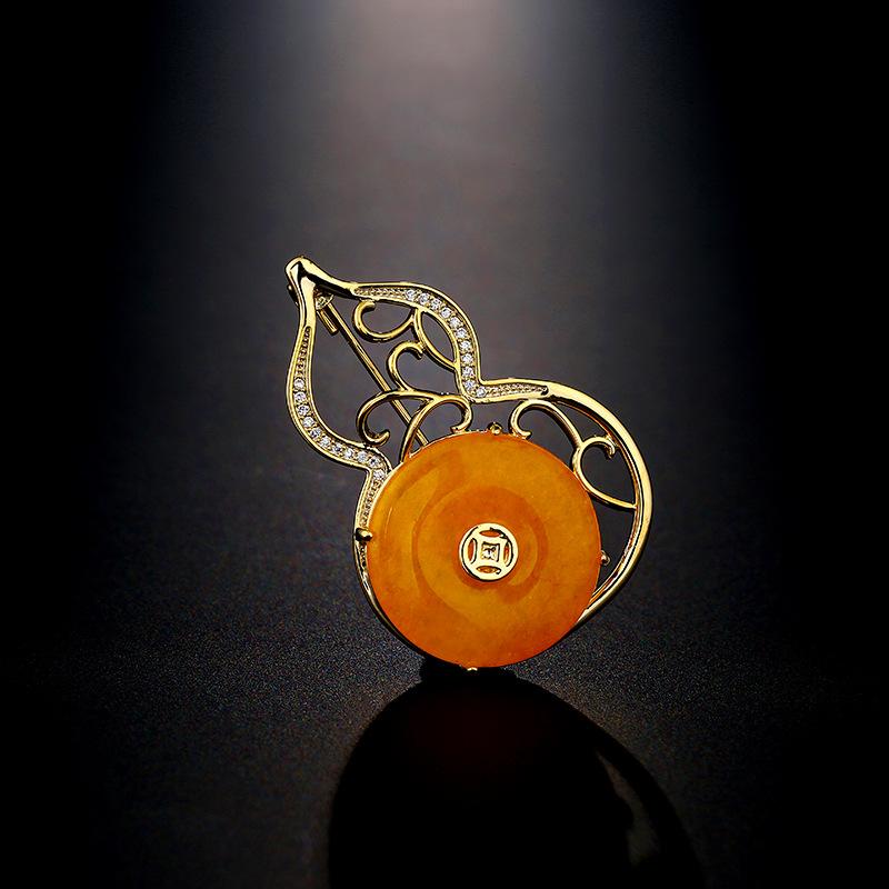 Fu Lu Ji Xiang Brooch, High-end Women's New Chinese-style Gourd Brooch with Luxurious Design