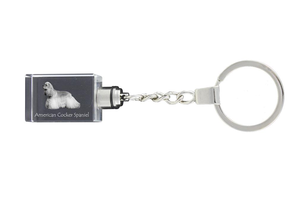 American Cocker Spaniel, Merry Cocker - Crystal key ring with dog photo, illuminated key ring, unique gift by Art-Dog brand