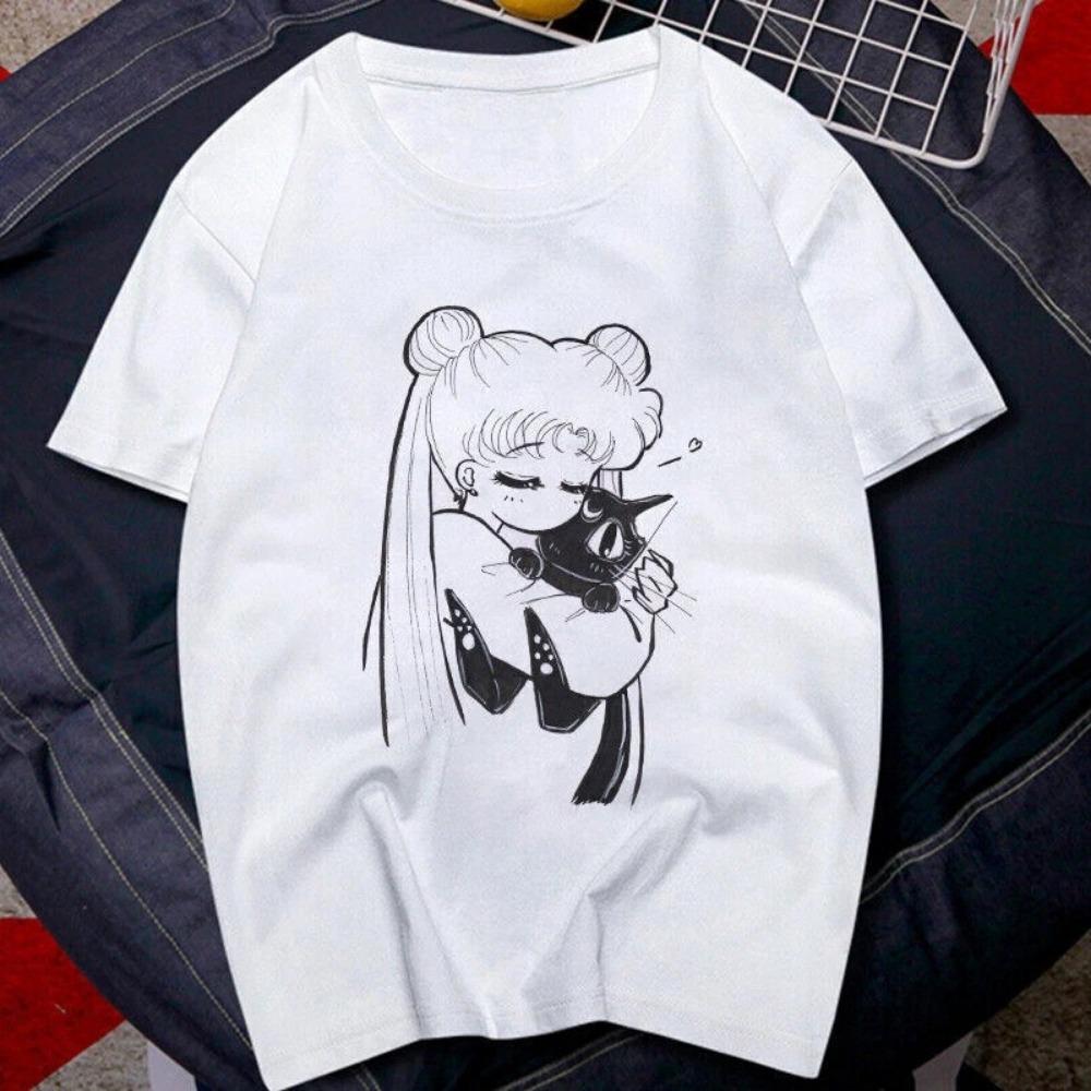 T Shirt 90s Anime Sailor Moon Retro Graphic Summer Cotton Men Women Tee Streetwear Casual Trend Short Sleeve Couple Hip Hop Top S