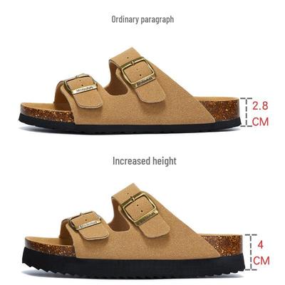 Maibulun Unisex Cork Anti-Slip Slippers - Frosted Leather, Single Strap, Trendy Summer Beach & Home Wear