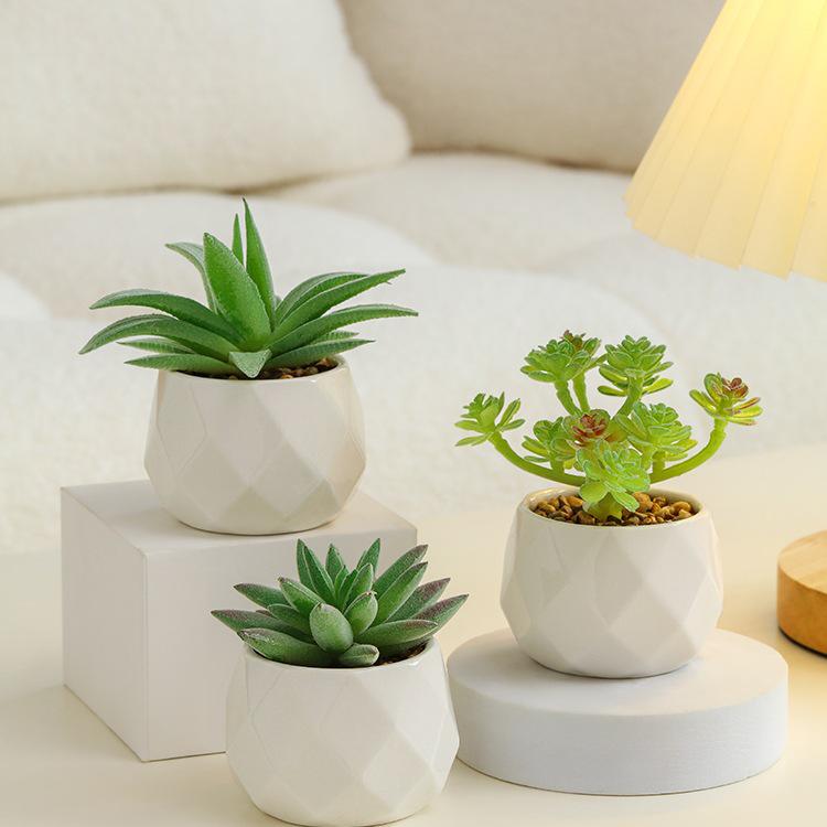 Small Indoor Potted Succulent - Artificial Green Plant Ornament for Home, Office, or Desktop Decor