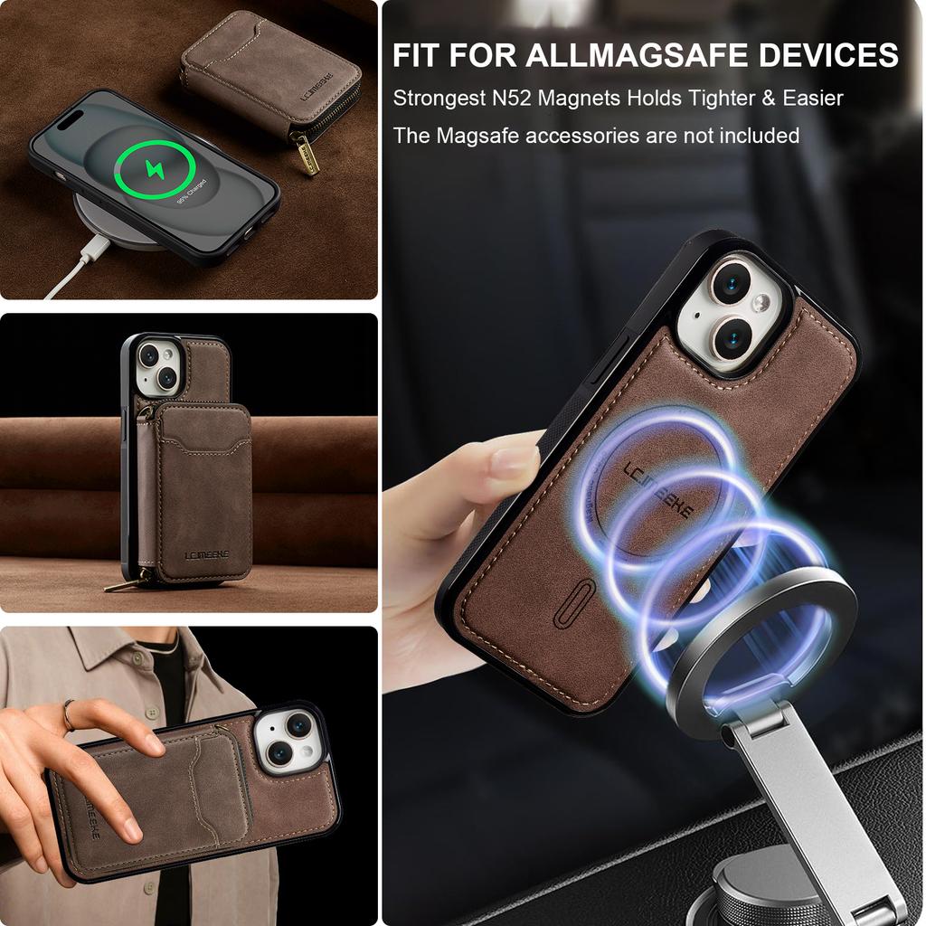 LC.IMEEKE L6 For iPhone 13 Mini/12 Mini Magnetic Case Detachable Zipper Wallet Leather Coated PC + TPU Phone Cover
