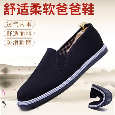 Oude Beijing stoffen schoenen, herenschoenen voor de zomer, instappers, ademende rundpees zolen, ademende zwarte stoffen schoenen voor de lente