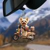 Decorazione natalizia Cucciolo che guida motocicletta Ciondolo in acrilico Albero di Natale Ornamento da appendere per la casa delle vacanze Decorazione per auto