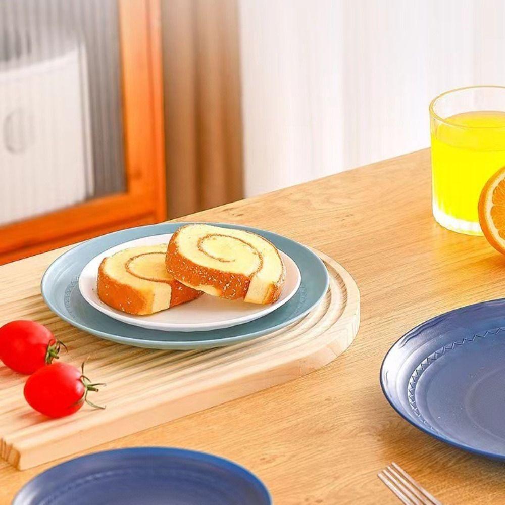 4PCS Heat-resistant Plastic Dessert Plate Round Snack Tray Practical Salad Dish  Outdoor