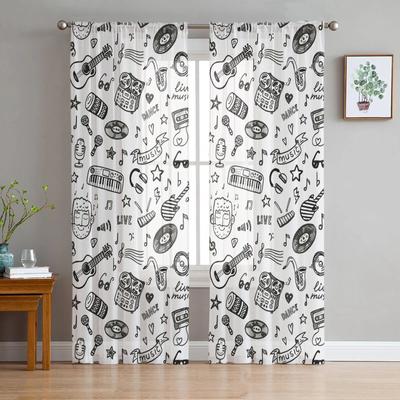 Graffiti Line Stick Tulle Curtains Living Room Kitchen Chiffon Curtain Bedroom Balcony Sheer Curtain Fashion Home Decor