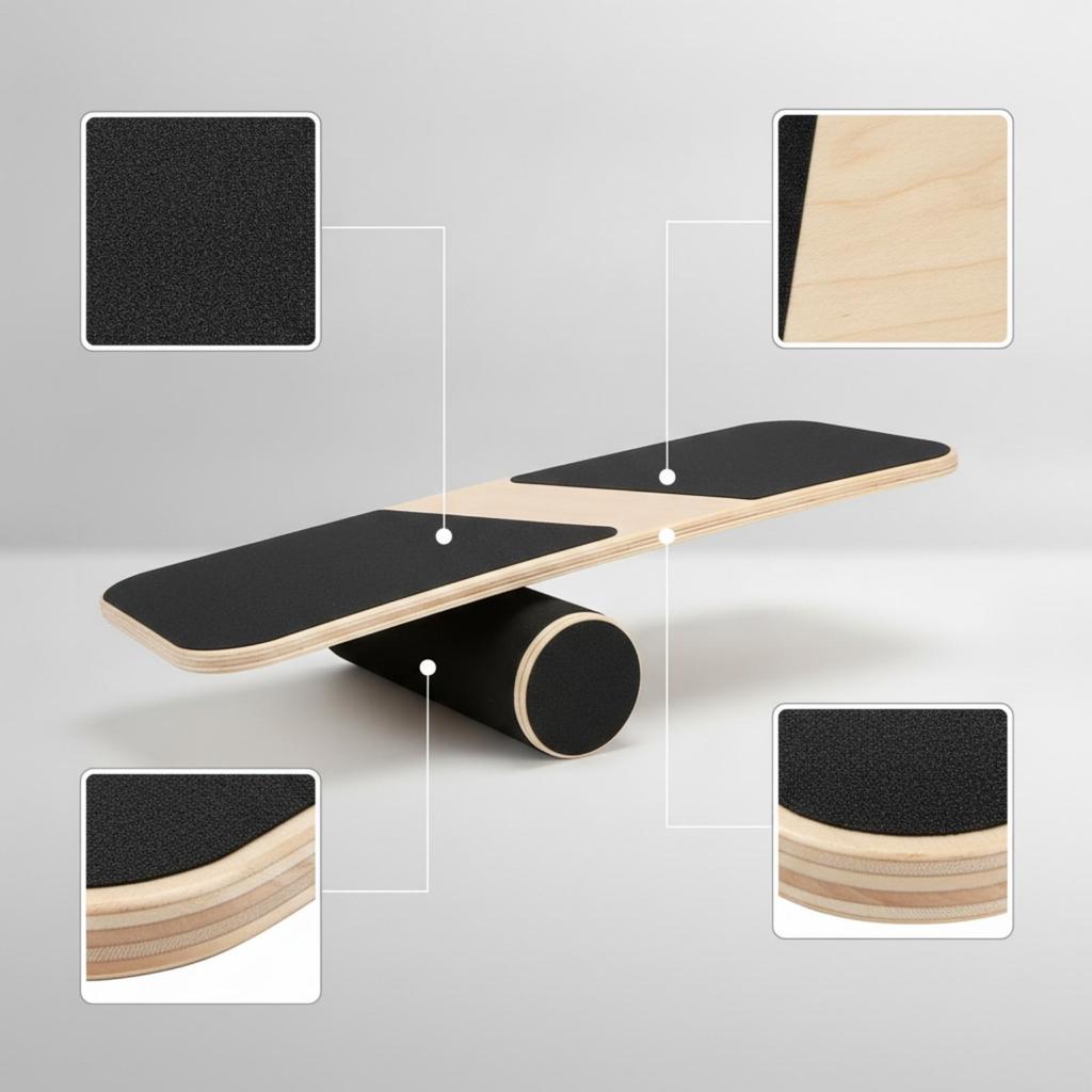 Natural Wood Finish Roller Balance Board Physical Rehabilitation Wooden