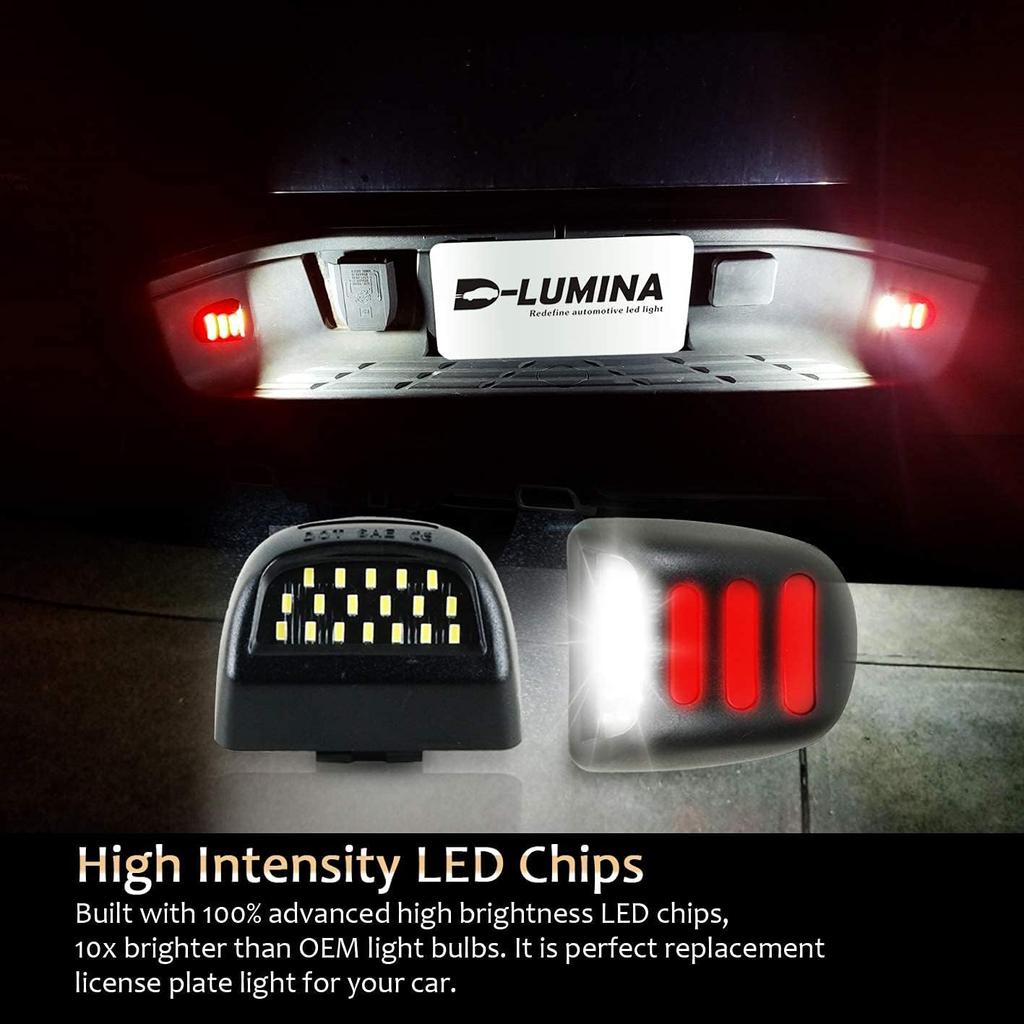 D-Lumina LED License Plate Lights Tag Lamp Assembly w/Red OLED Neon Tube Compatible with Chevy Silverado GMC Sierra 1500 2500 3500 Suburban Tahoe