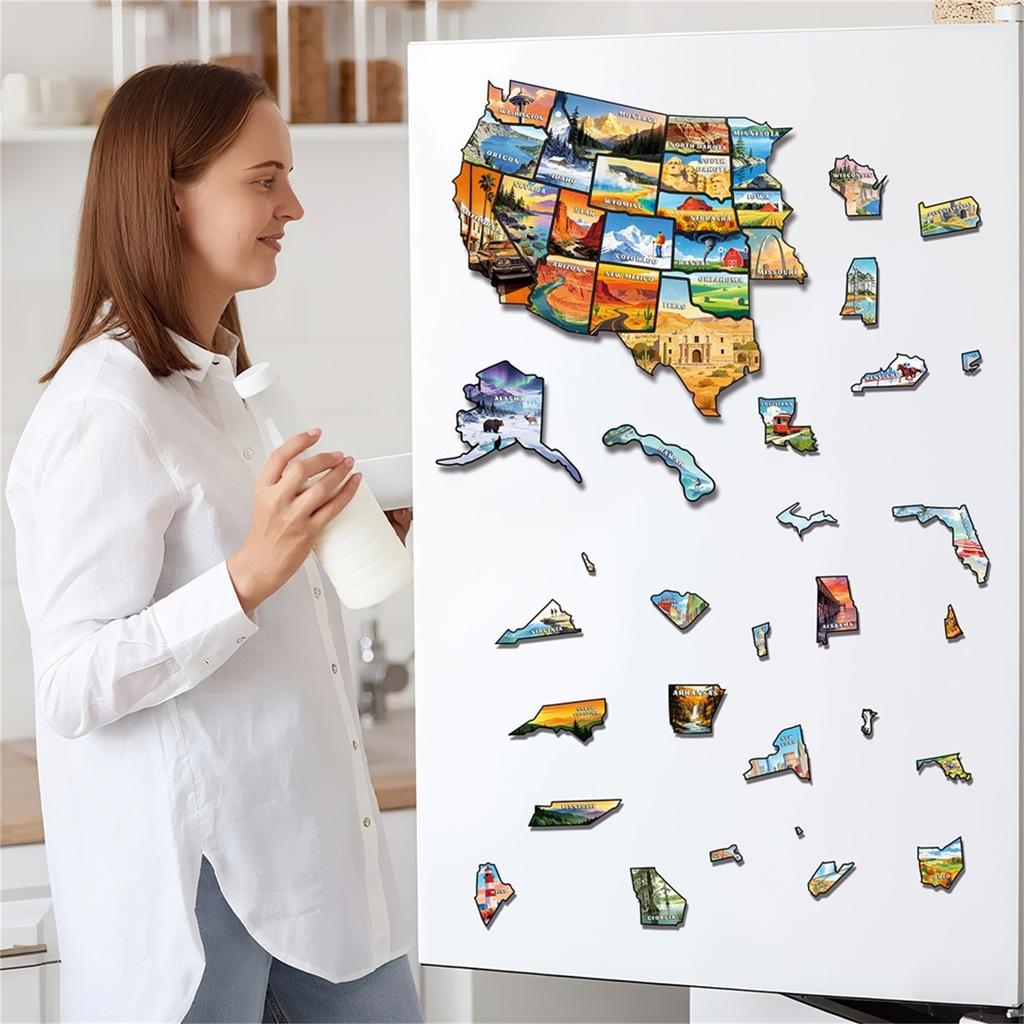 Magnetische Puzzle-Sticker mit den 50 Bundesstaaten der Vereinigten Staaten, mit Reisebezug . PVC Magnetische Puzzle-Aufkleber.