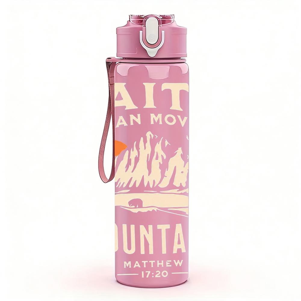 1PC Faith Mountain Vintage Script 750ml Color Plastic Water Bottle Leakproof Flip Straw Lid For Sports Office Home Use