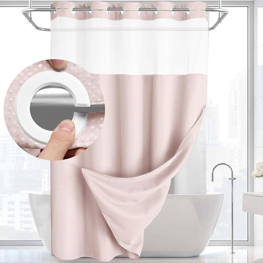 Double Layer Grommet Shower Curtain Bathroom Waterproof Mold‑Resistant Toilet Partition Curtain