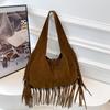 Solid Color Suede Handbag Tote Bag Underarm Packs Casual Tassel Shoulder Bag  Travel
