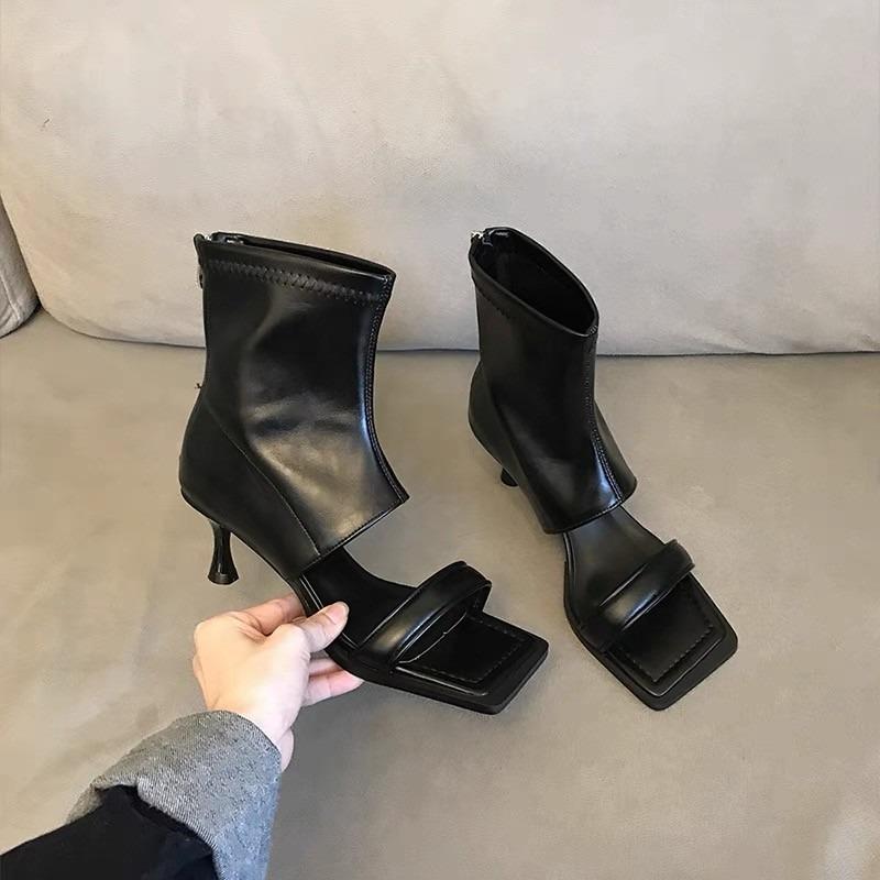 

Мода Женская Мода Ботильоны с Открытым Носком на Высоком Каблуке Новые Летние Ботильоны с Квадратным Носком и Тонким Ремешком на Высоком Каблуке 39 чёрный