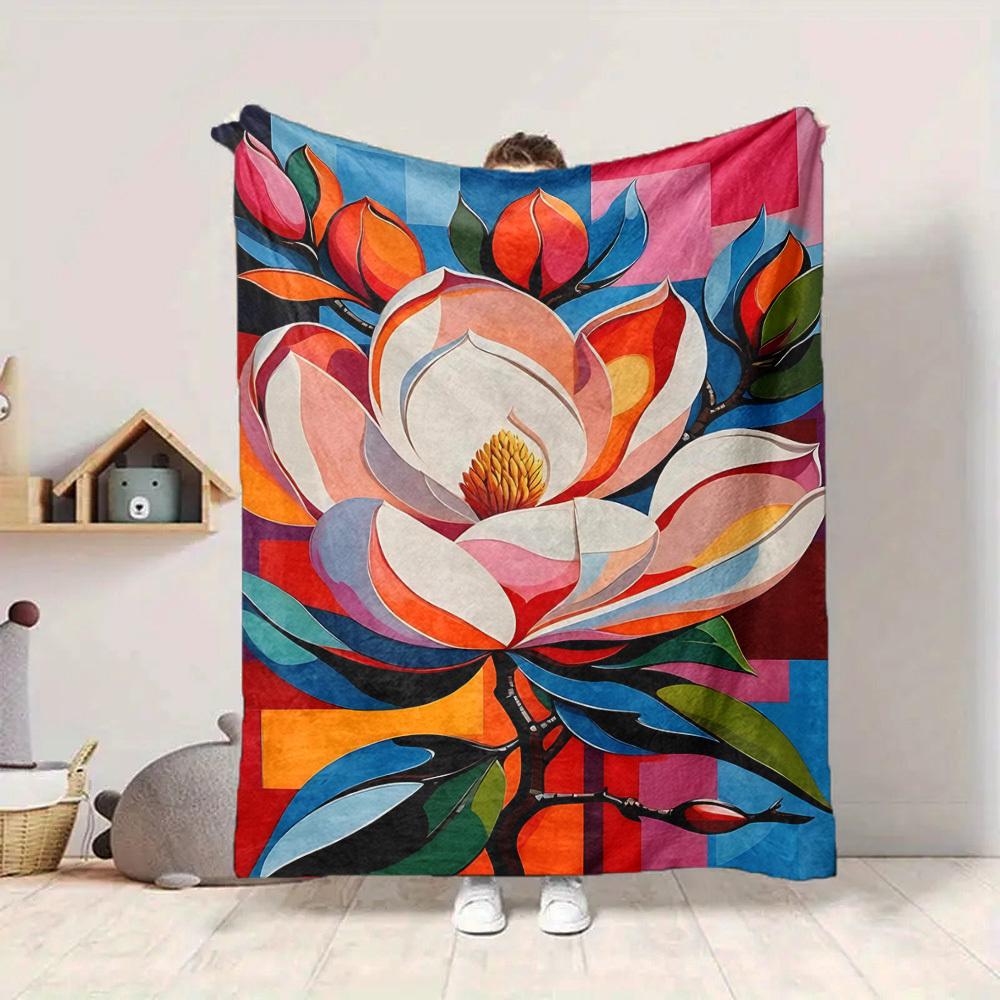 1pc Floral Abstract Print Blanket   Lightweight Flannel Throw Blanket For Sofa, Bed, Living Room, Office, Outdoor Travel, Camping