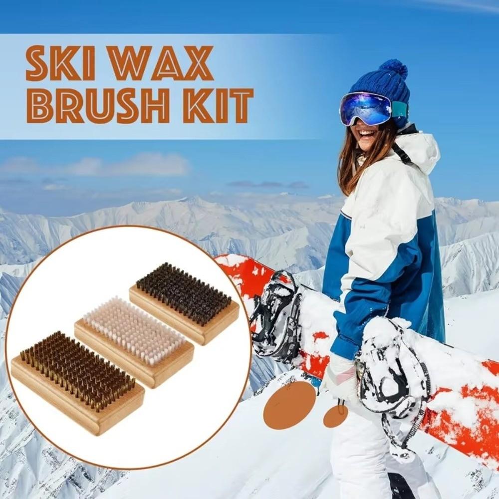 Nylon Bristle Ski Waxing Brush Wooden Handle Snowboard Wax Brush Snowboard Care
