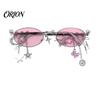 Personalized Styling Eyewear Aesthetic Oval Fake Glasses with Pendant, Anti-Blue Light Decorative Metal Fashion Eyewear, for Teen Girls Butterfly Star
