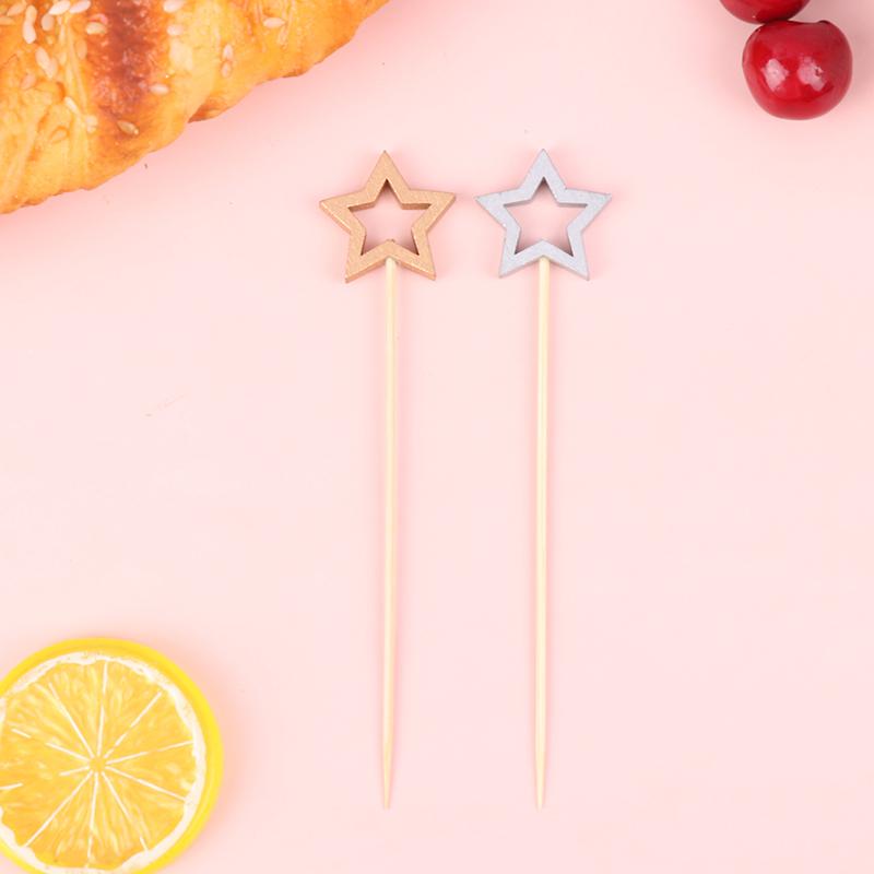 50Pcs Star Shape Bamboo Skewers Food Cocktail Picks Buffet Fruit Cupcake Fork Sticks Party Table Decoration Supplies
