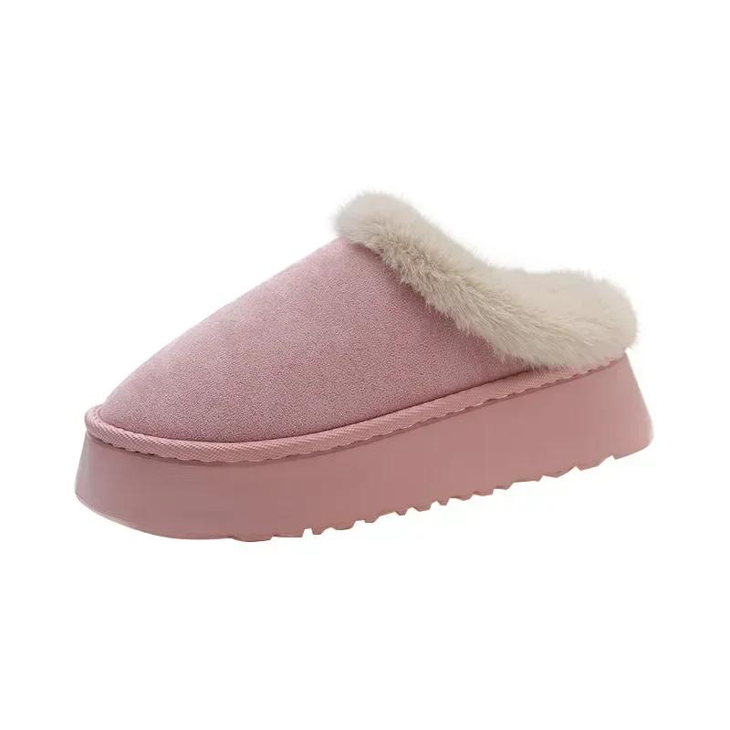 Women's Winter Fashionable Thick Soled Hooded Slippers, Plush Warm Cotton Shoes, Indoor and Outdoor Large-sized Cotton Slippers