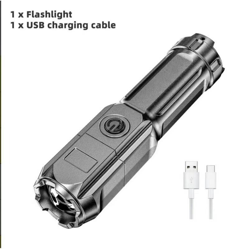 USB Rechargeable Long-Range LED Flashlight for Camping and Home Use