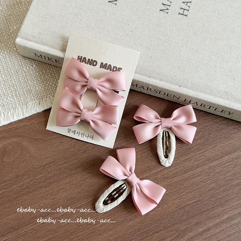 2Pcs Korean Version Children Sweet Pink Bow Hair Clip Side Broken Hair BB Clip Princess Style Rubber Band Hair Accessory