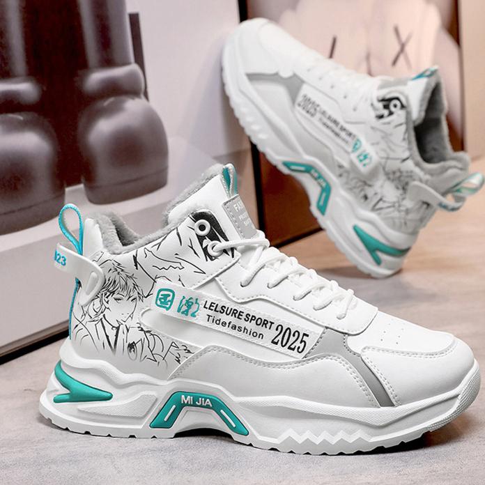 Winter Men's Shoes Velvet High-top Shoes Men's Korean Version Trendy Heightening Sports Shoes Casual Dad Shoes