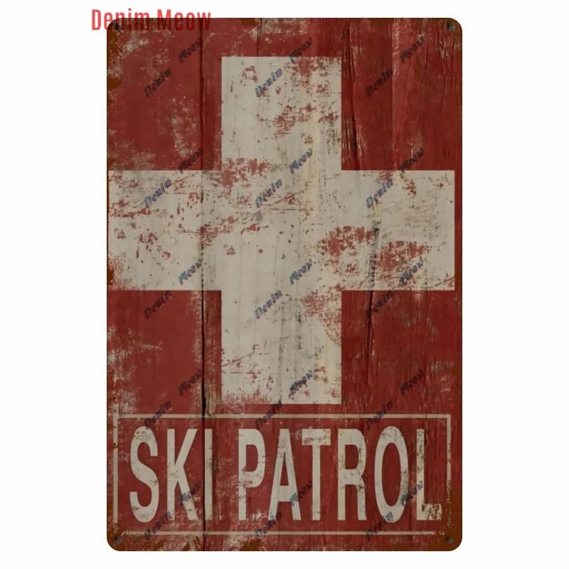 Vintage Ski Patrol Metal Poster, Retro Apres Skiing Tin Sign, Outdoor Winter Sports, Ski Team Printing Decoration, Plates, WY262