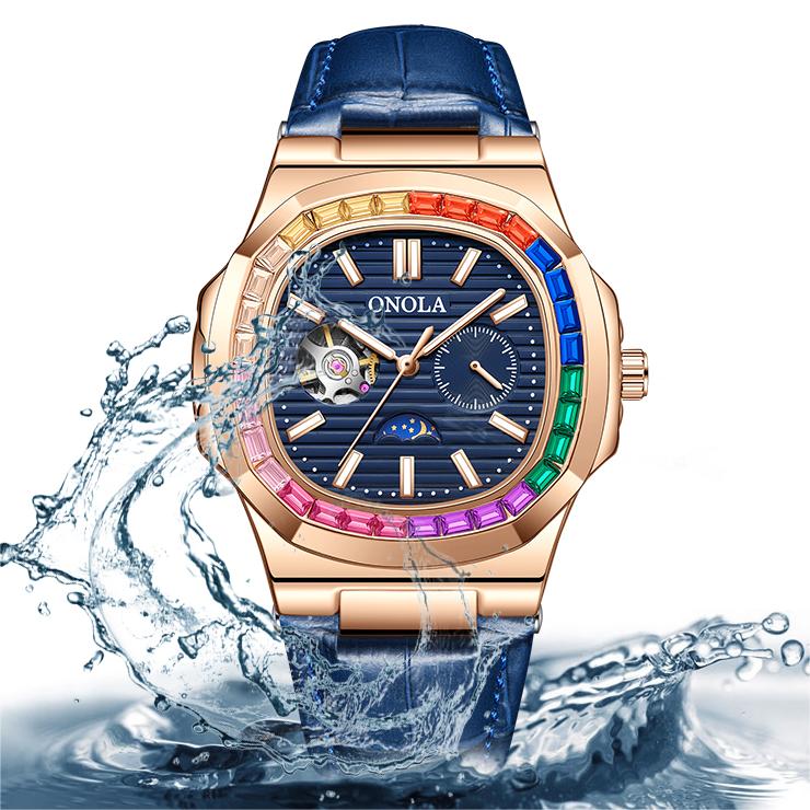 ONOLA 3855CH Luxury Watch Luminous Hands Charm Men's Mechanical Cheap Price Fashion Leather Band Automatic Male Watches