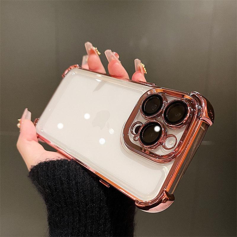 

Applicable to Huawei Pura80 electroplated four-corner anti-drop airbag mobile phone case Pura70pro + all-inclusive case with lens film P30 рожевий