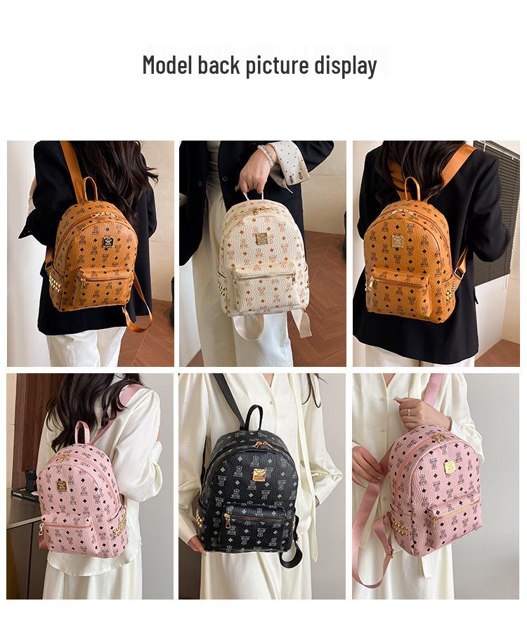 2025 Retro Ayıcık Baskılı Sırt Çantası - Geniş Kapasiteli Kadın Okul Çantası