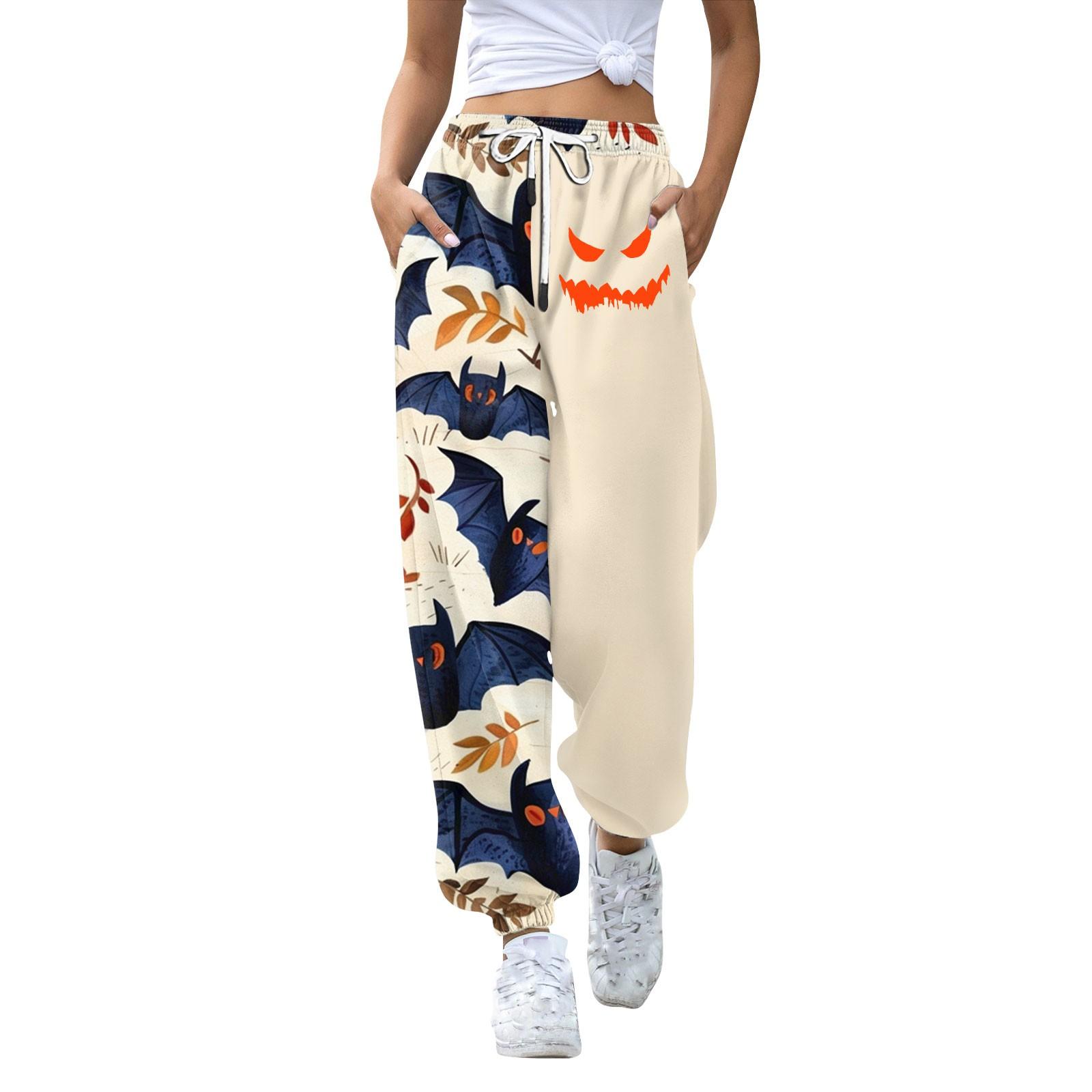 

Жіночі повсякденні модні спортивні штани. Повсякденні штани з принтом на Хелловін XXXL бежевий