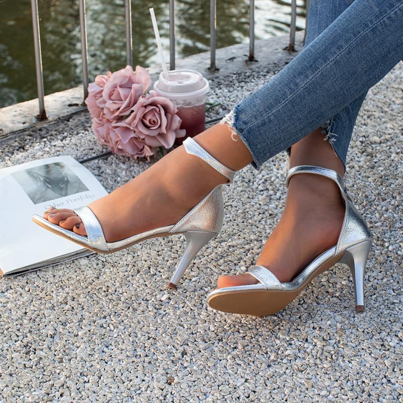 Women's Stiletto Sandals Summer New Round Head Open Toe Line Bag with Anti-slip Wear-resistant High Heels