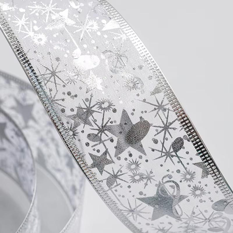 Ready Gooods Good Selling Gold Stamping 5CM Ribbons in Stock for Christmas Decoration 5 cm белый