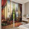 2Pcs Christmas Kitchen Curtains Vintage Ambiance Big Old Fashioned Window Xmas Tree Various Presents Suitable For Living Room