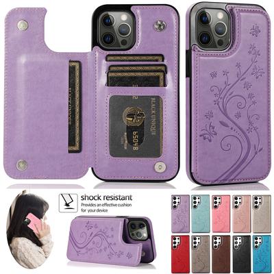 Kožené pouzdro Embossed Butterfly Magnetic Flip Wallet pro Samsung S23 S22 S21 S20 Ultra S10 Plus A14 A54 A13 A53 pro iPhone 15 14 13 Pro Max XS MAX XR