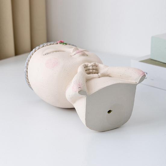 Succulent Planter Little Girl Closed Eyes with Heart Gesture Drainage Hole Face