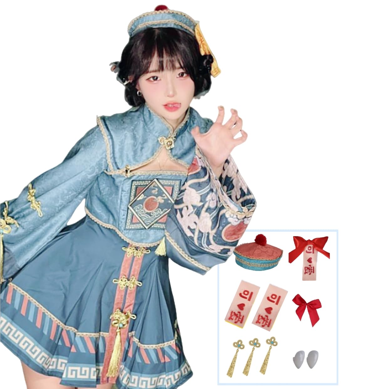 

Jiangshi Cosplay Halloween Chinese Zombie Cheongsam Costume Adult Cute Fancy Dress Event [REKUCCI] Women s (L)