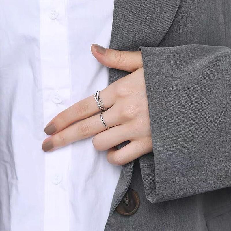 Adjustable Open Ring Women Men Sterling Minimalist Vintage Geometric Twist Chain Design