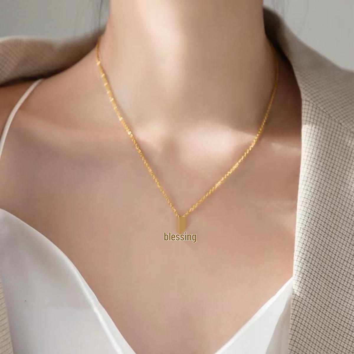 Двустороннее титановое стальное ожерелье 18K золотого цвета в японско-корейском стиле для женщин - Простое, элегантное украшение-цепочка на ключицу серебряный