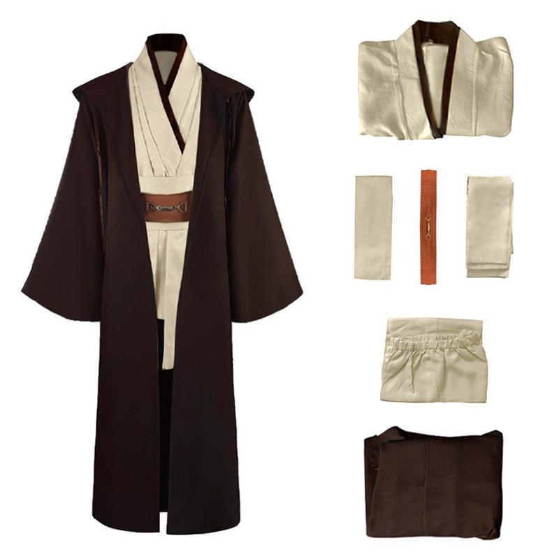 Men's Costume Robe Male Jedi Knight Tunic Costume Hooded Full Set Halloween Cosplay Cloak