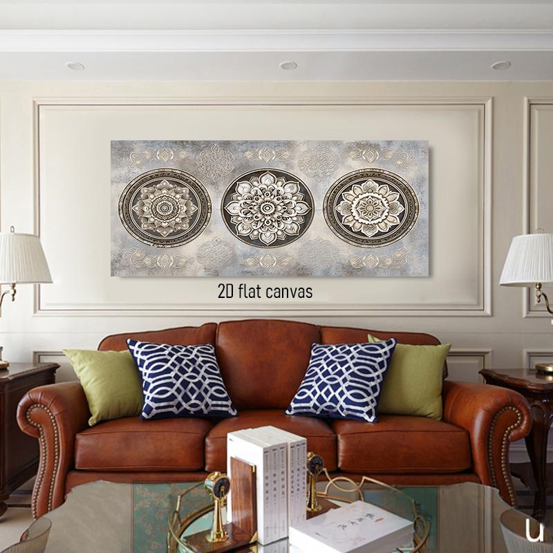 1pcs Retro Relief Mandala Decorative Painting Modern Minimalist Living Room Entrance Background Wall Hanging Painting Nordic Sty